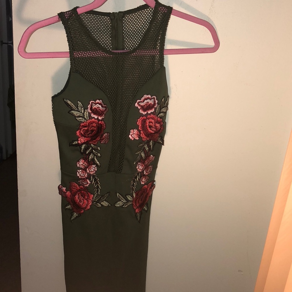 Green Rose mesh dress